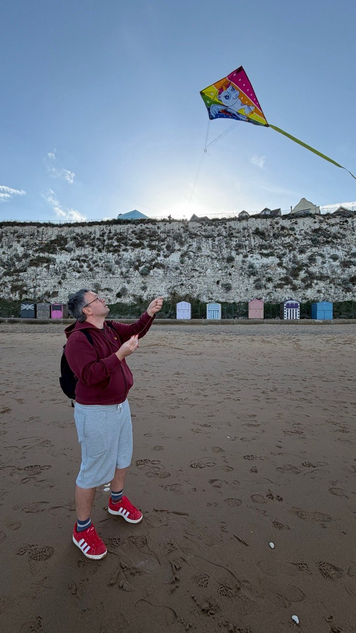 Flying kite at British seaside